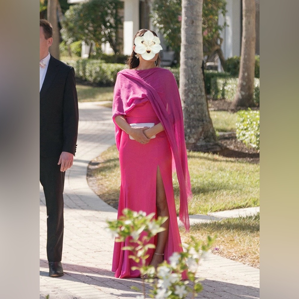 💓 NWT Fame and Partners Hot Pink Halter Silky Maxi Dress Sz 2, Small